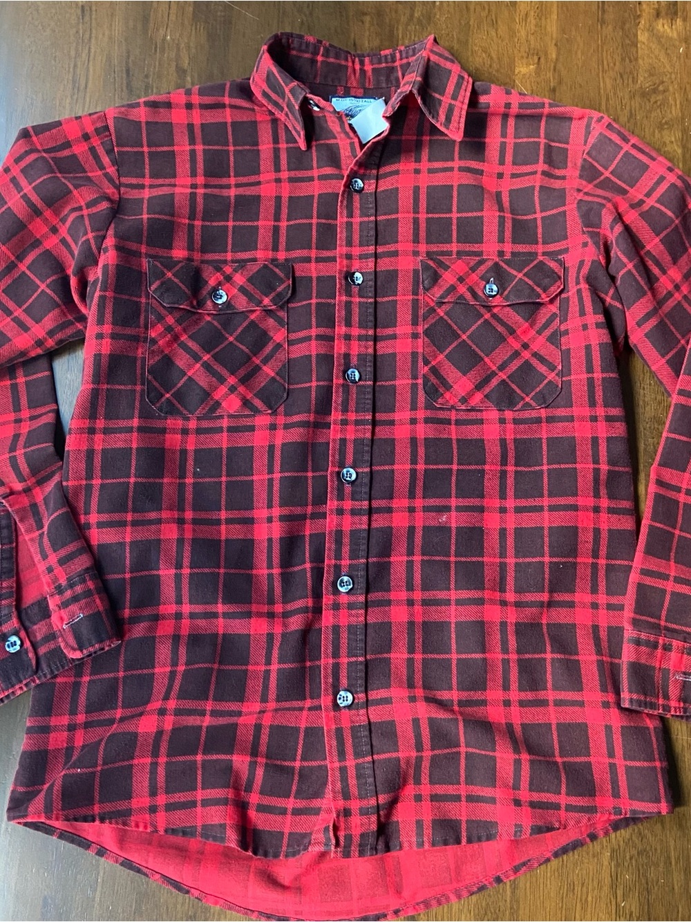 Vintage Fieldmaster Plaid Flannel Shirt Mens Medium Tall Red Black USA Made